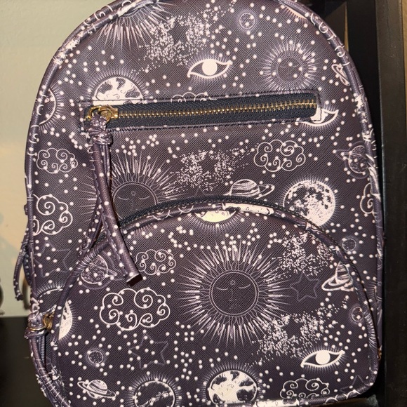 Black Under One Sky Celestial Cosmic Print Small Backpack Tarot Vibe NWT - Picture 5 of 9